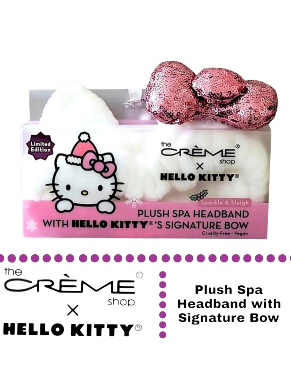 Hello Kitty Pink Sequin Bow Plush Spa Headband